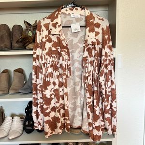 Phil Love cow print cardigan with fringe!